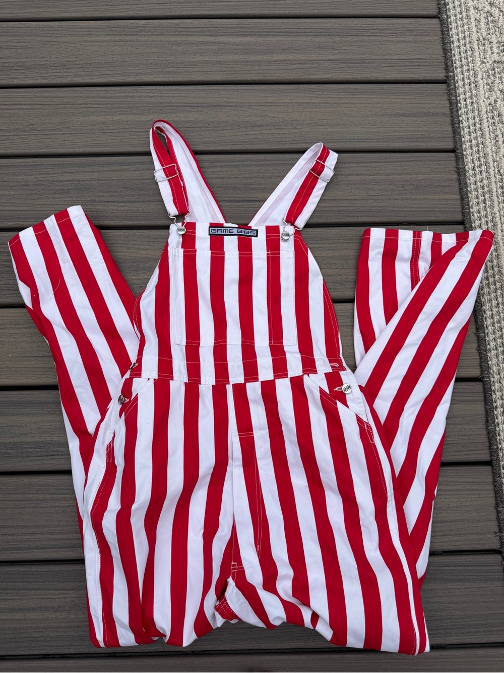 Red & White Striped Overall Game Bibs- Wisconsin